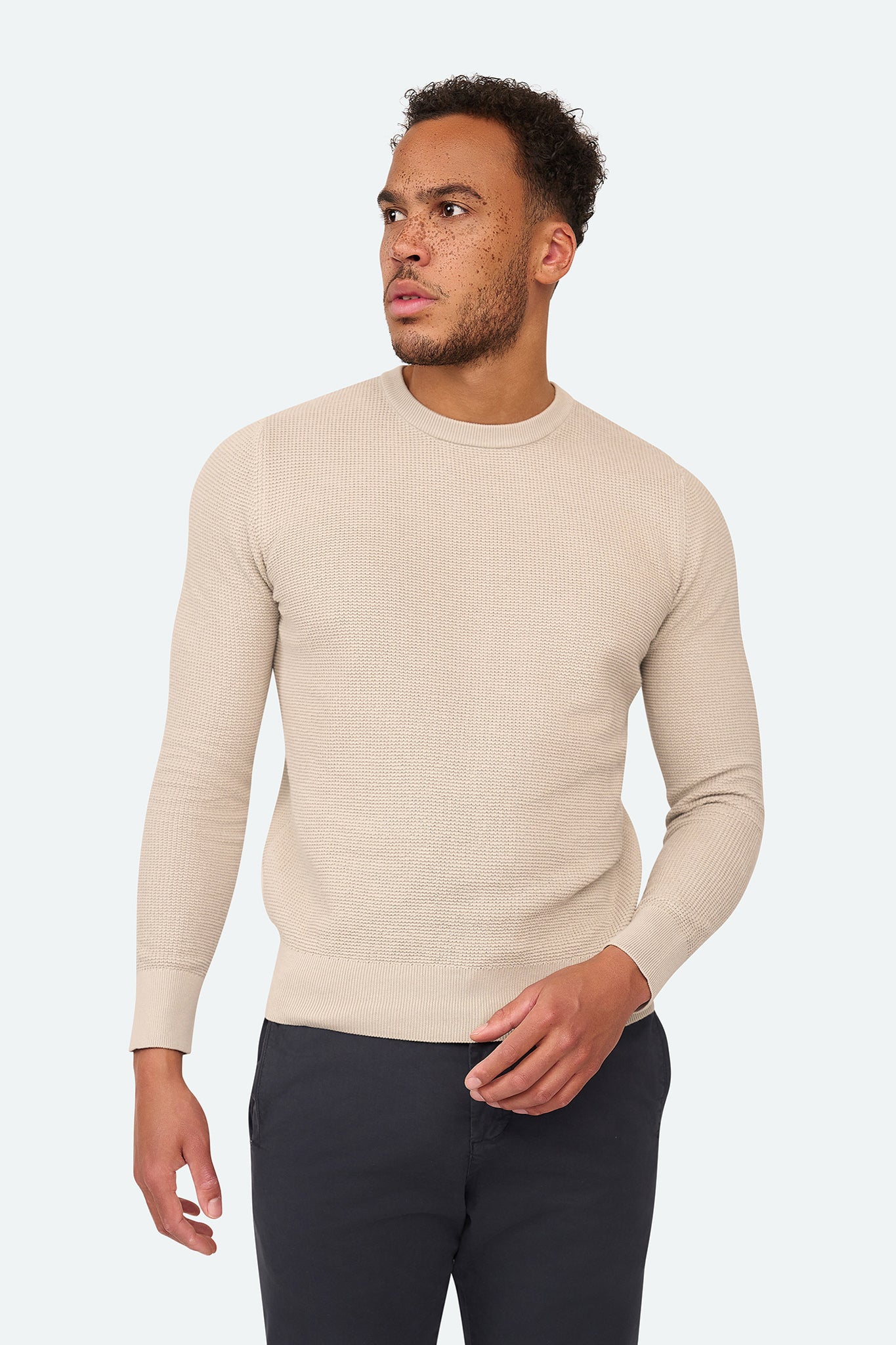 Skyline Waffle Pullover Beige