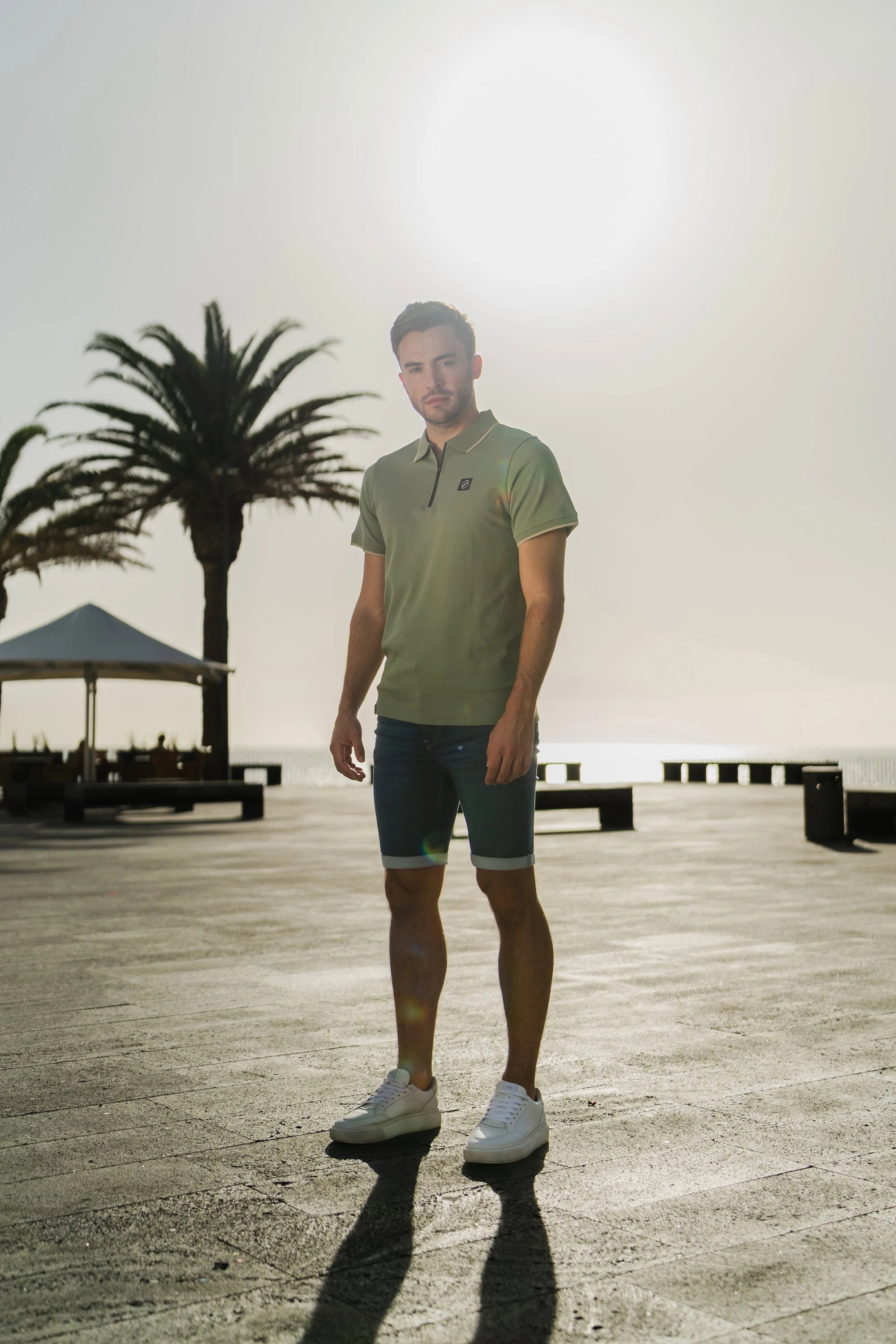Ridge Zipper Polo Agave Green
