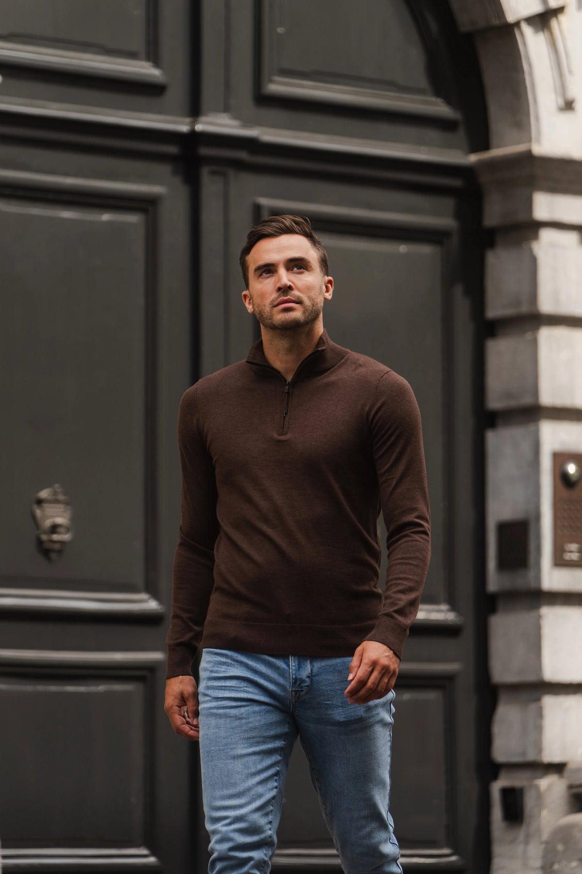 Zipper pullover Simon Dark Brown
