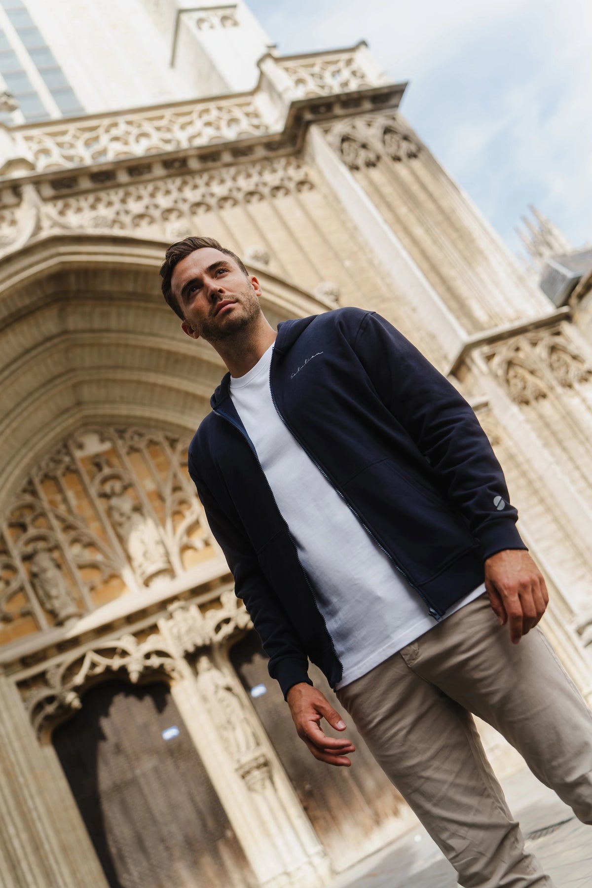 Essential Rubber Print Zipper Hoodie Navy