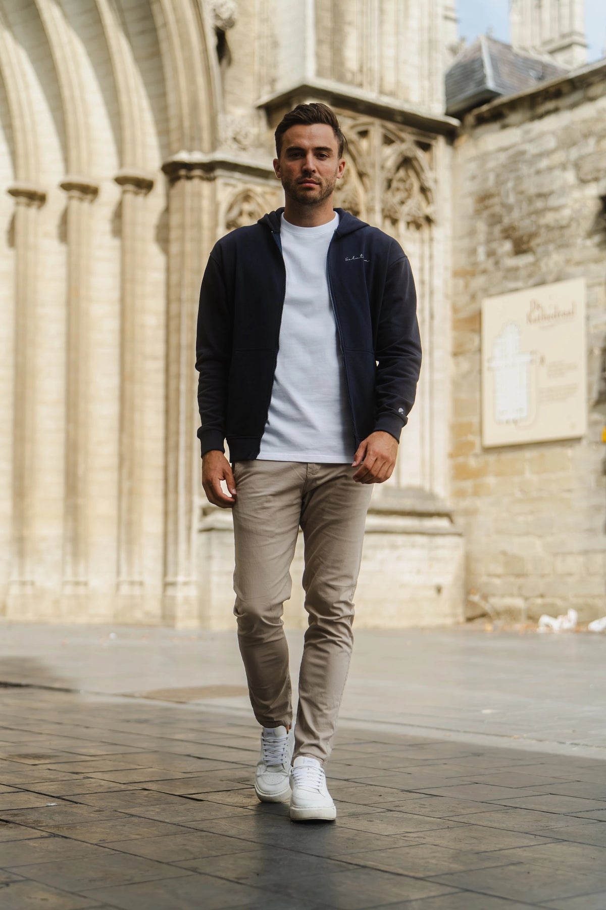 Essential Rubber Print Zipper Hoodie Navy