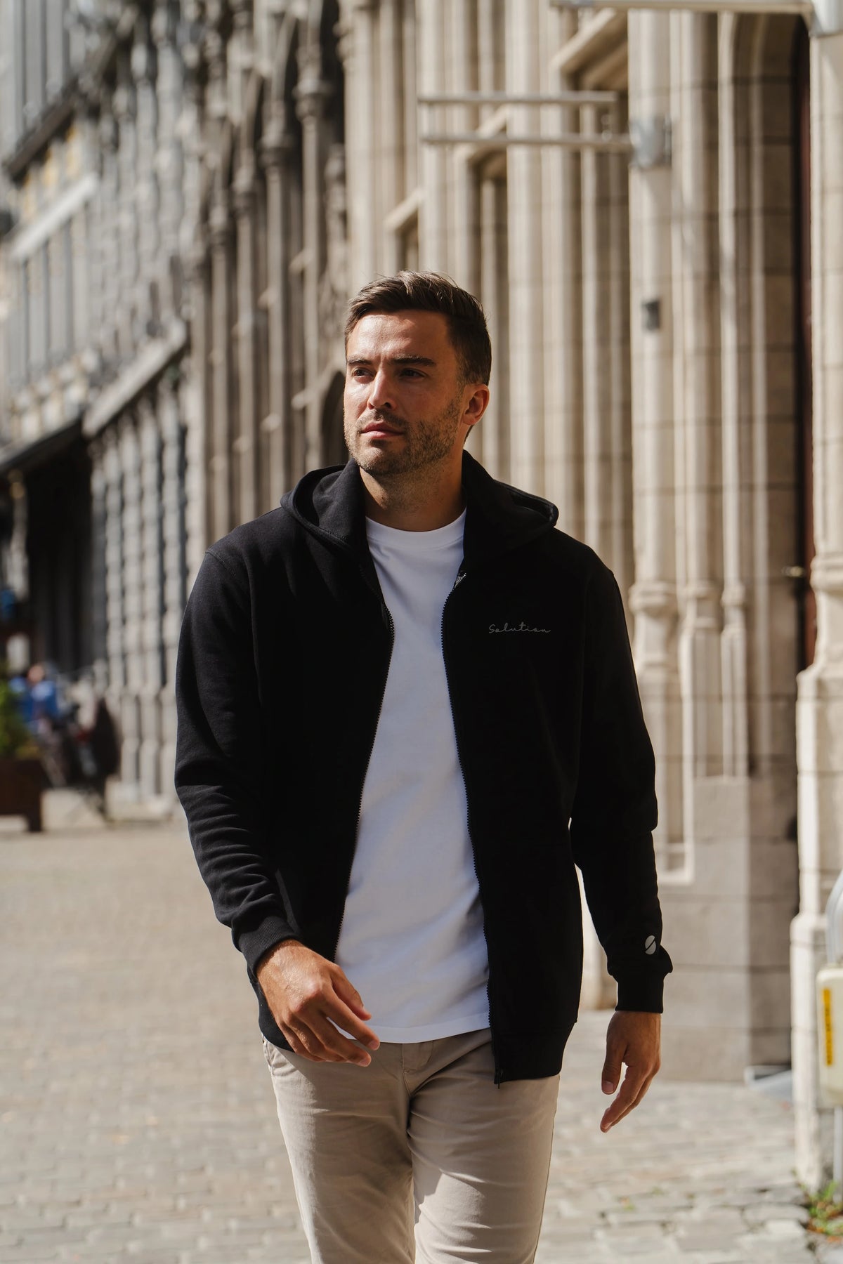 Essential Rubber Print Zipper Hoodie Black