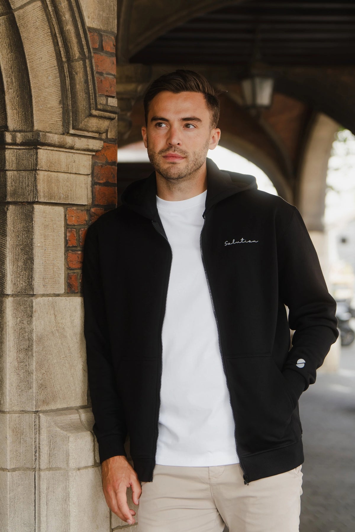 Essential Rubber Print Zipper Hoodie Black