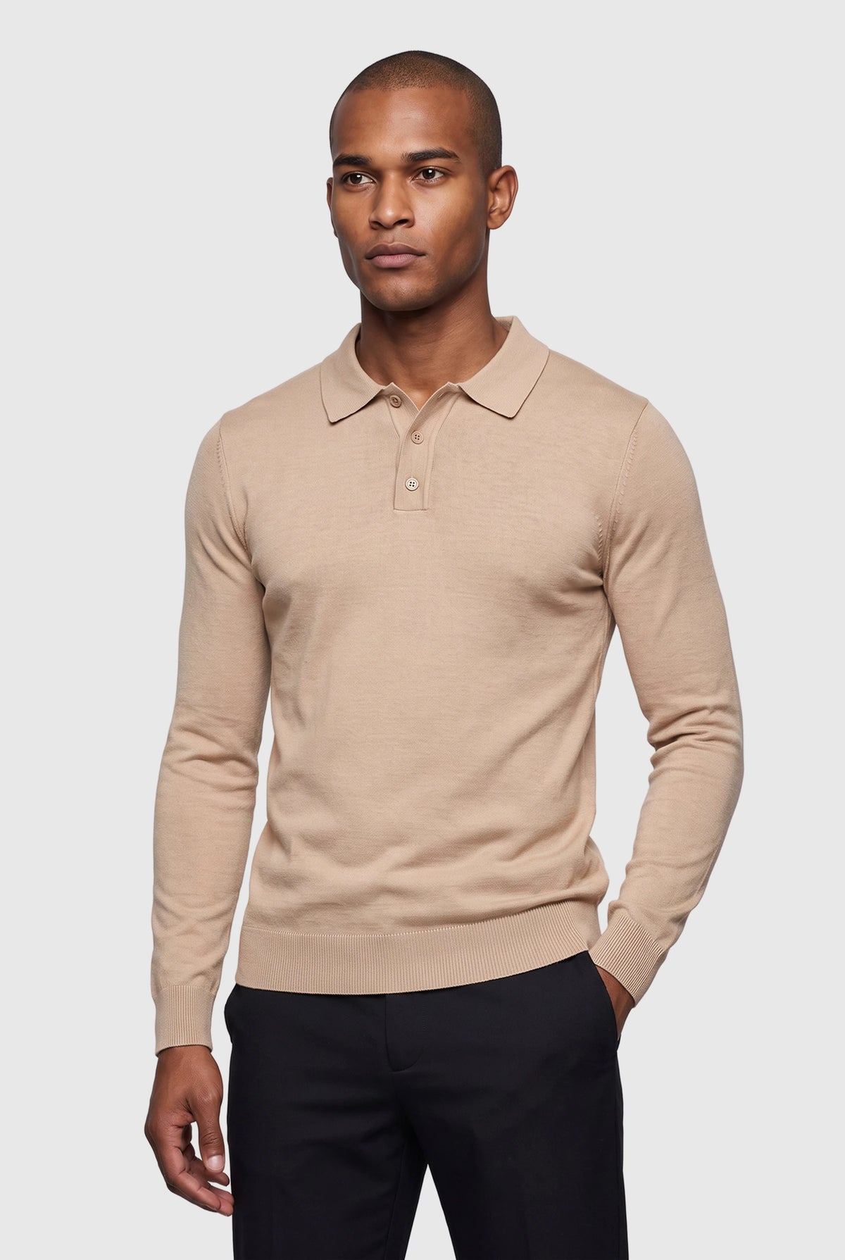 Long sleeve polo Ralf Beige