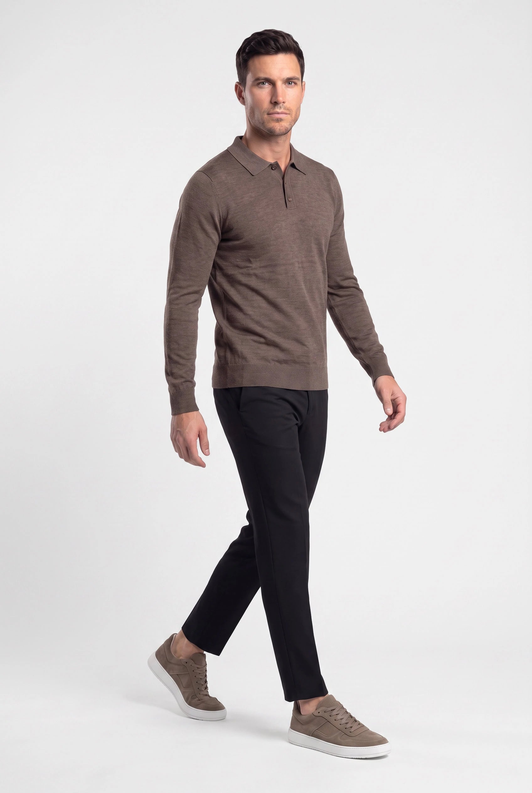 Long Sleeve Polo Ralf Dark Brown