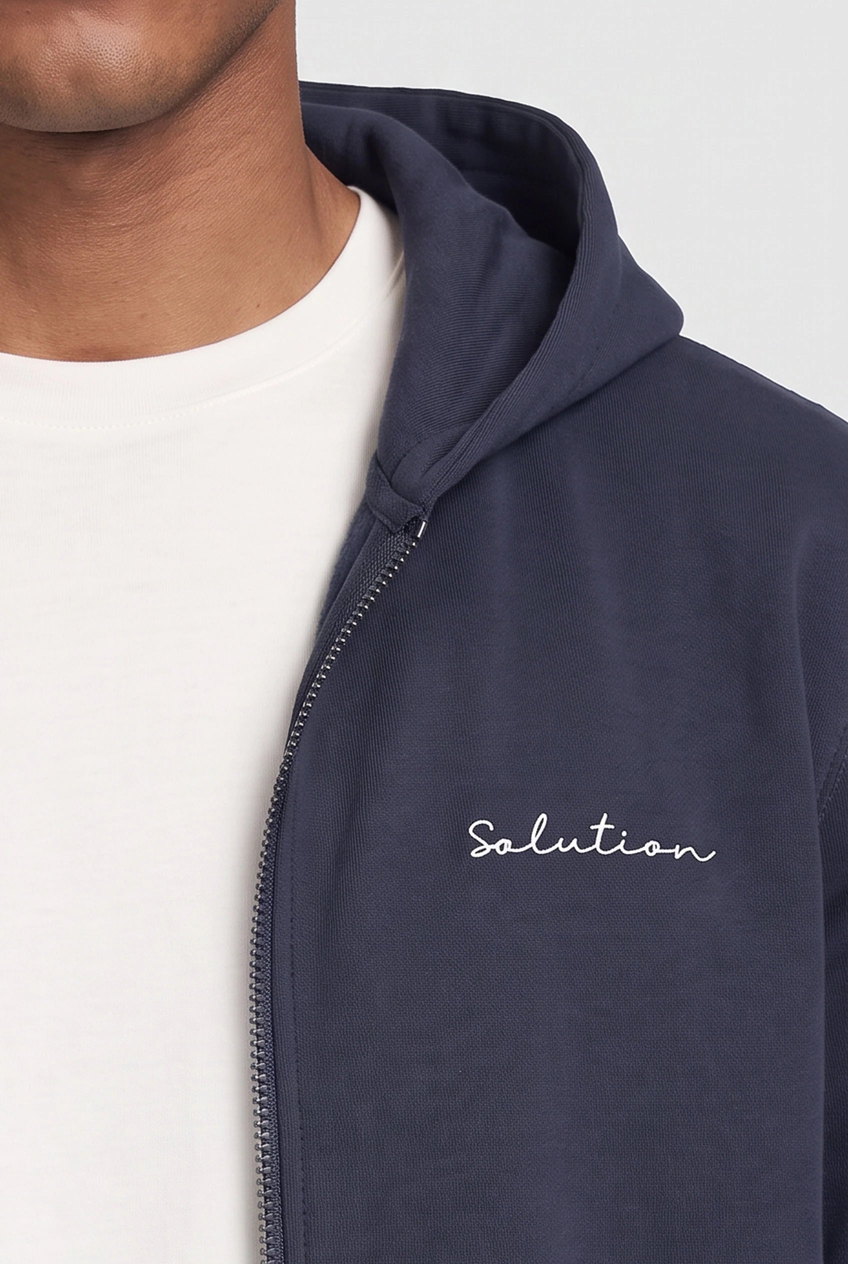Essential Rubber Print Zipper Hoodie Navy