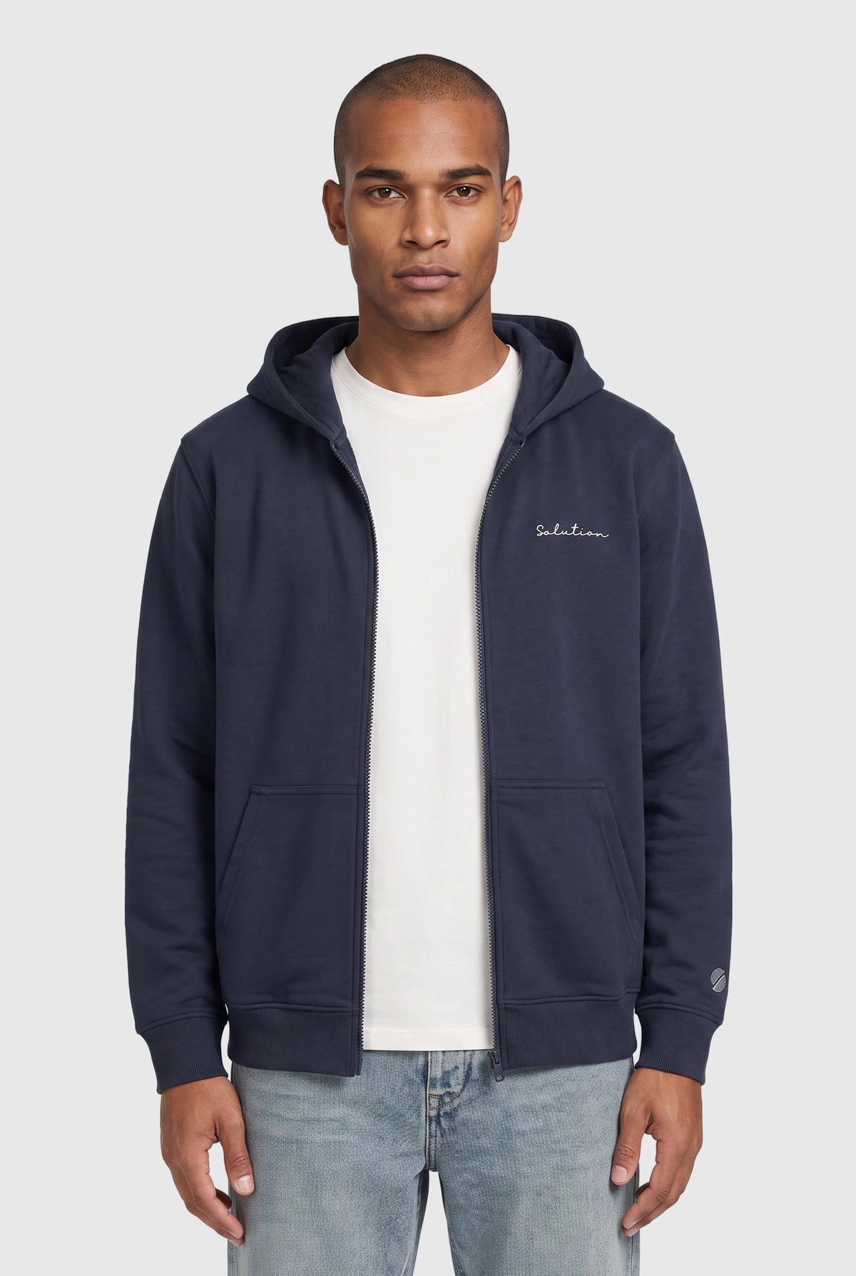 Essential Rubber Print Zipper Hoodie Navy