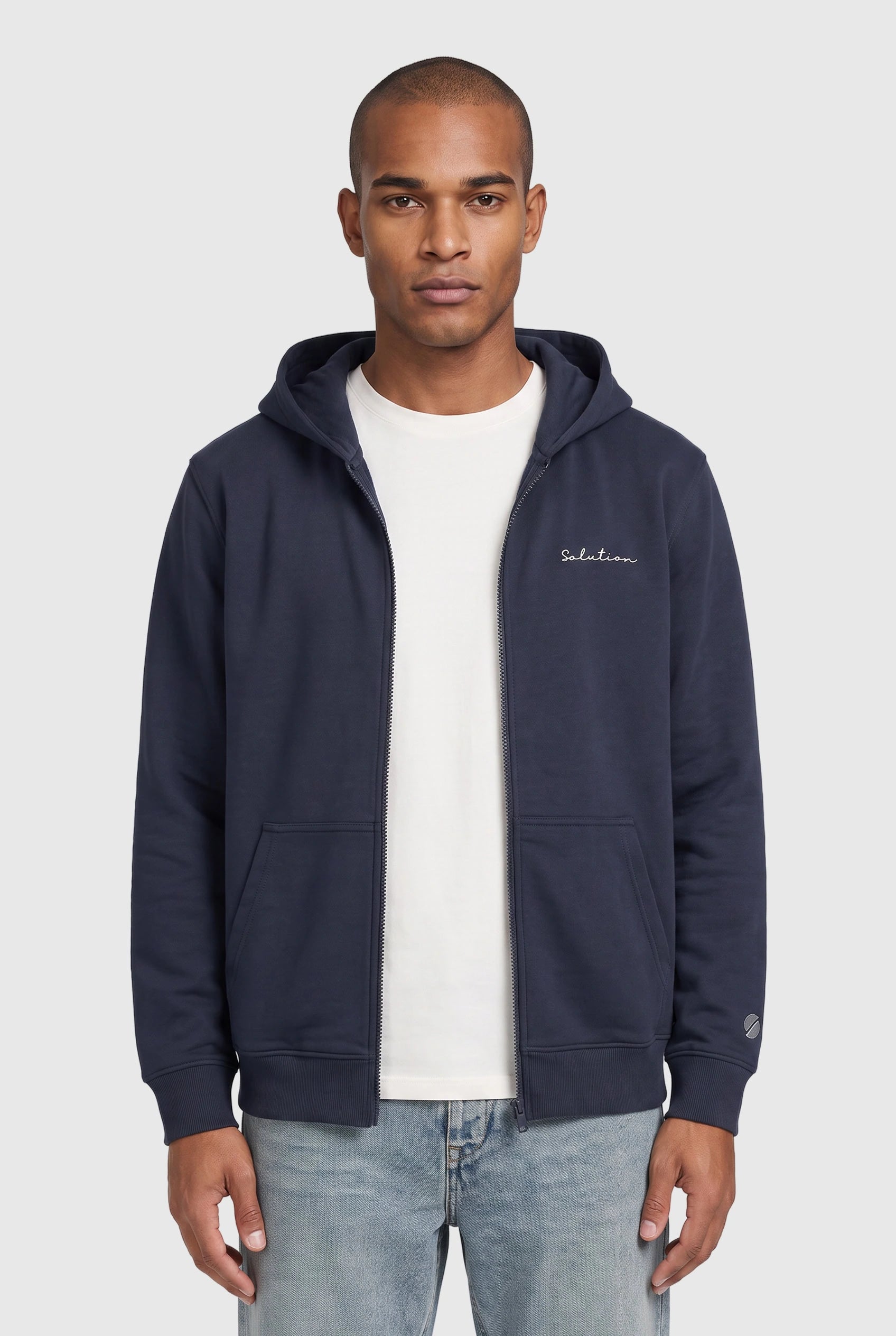 Essential Rubber Print Zipper Hoodie Navy