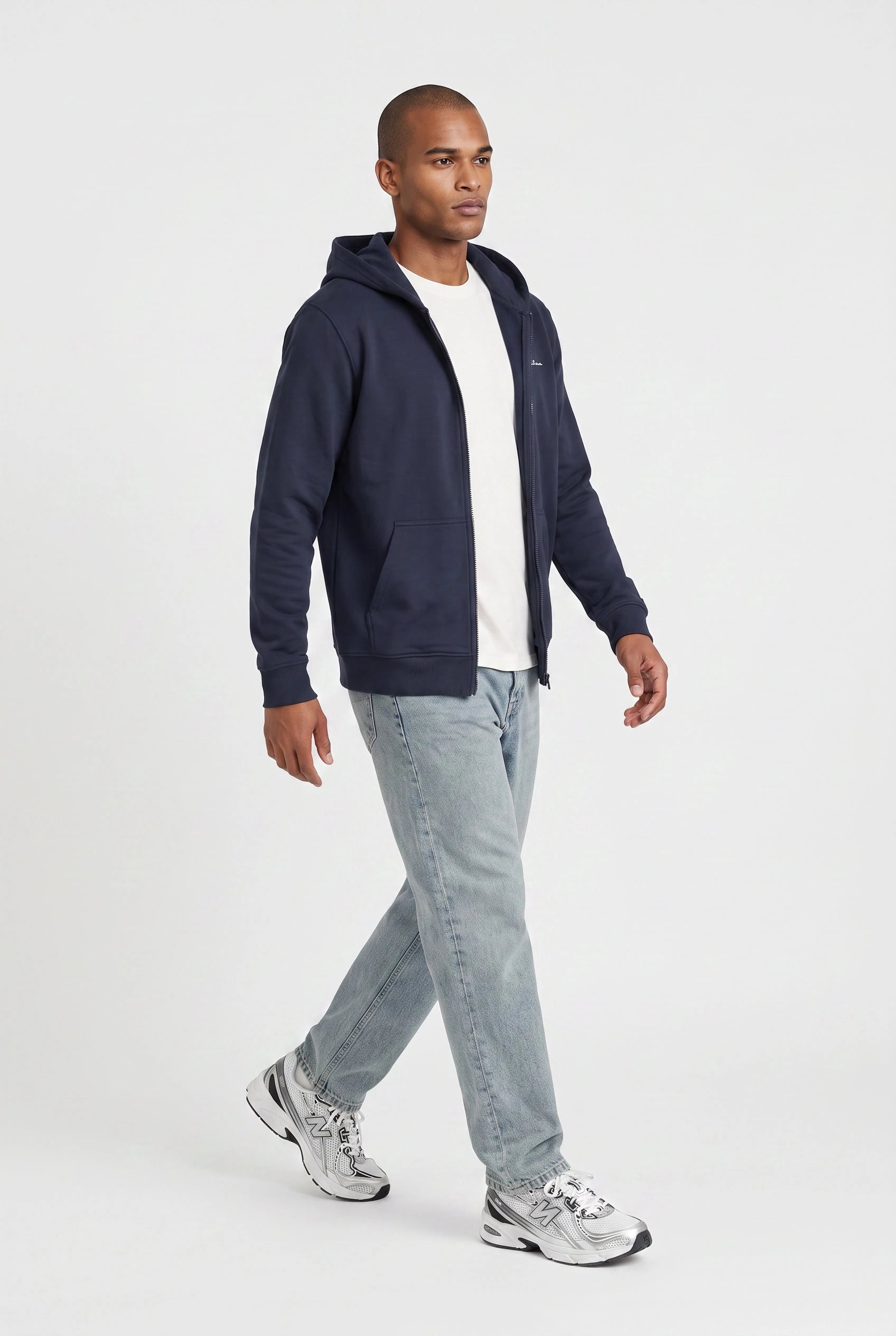 Essential Rubber Print Zipper Hoodie Navy
