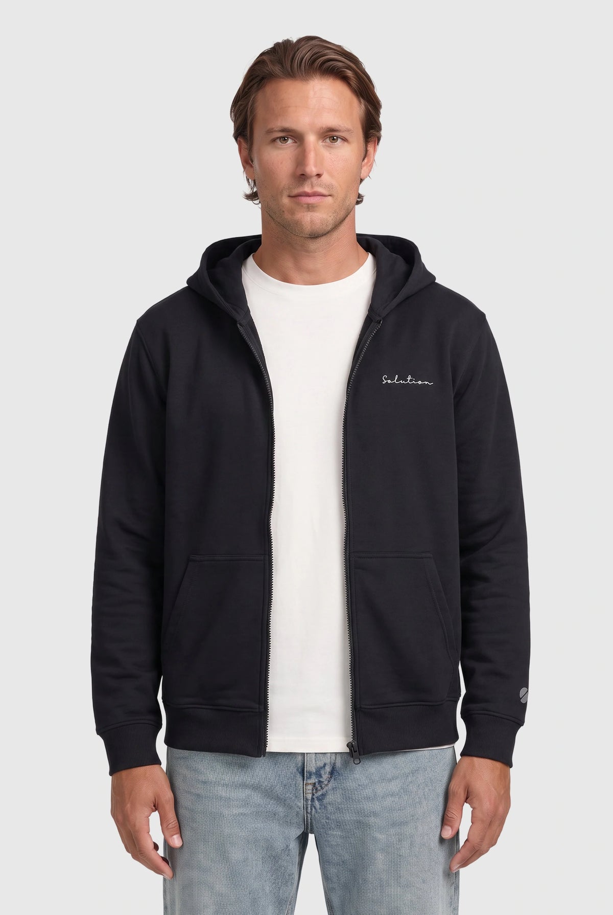 Essential Rubber Print Zipper Hoodie Black