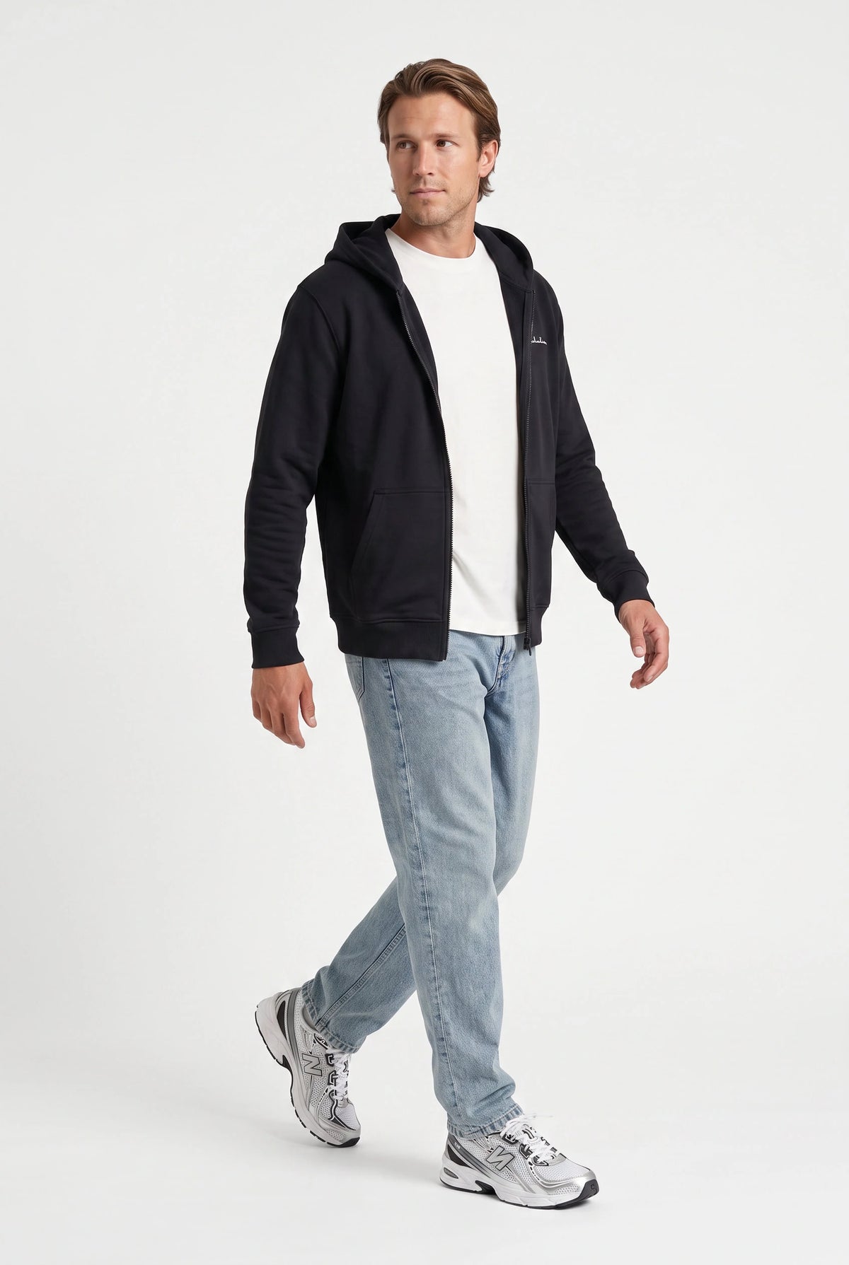 Essential Rubber Print Zipper Hoodie Black