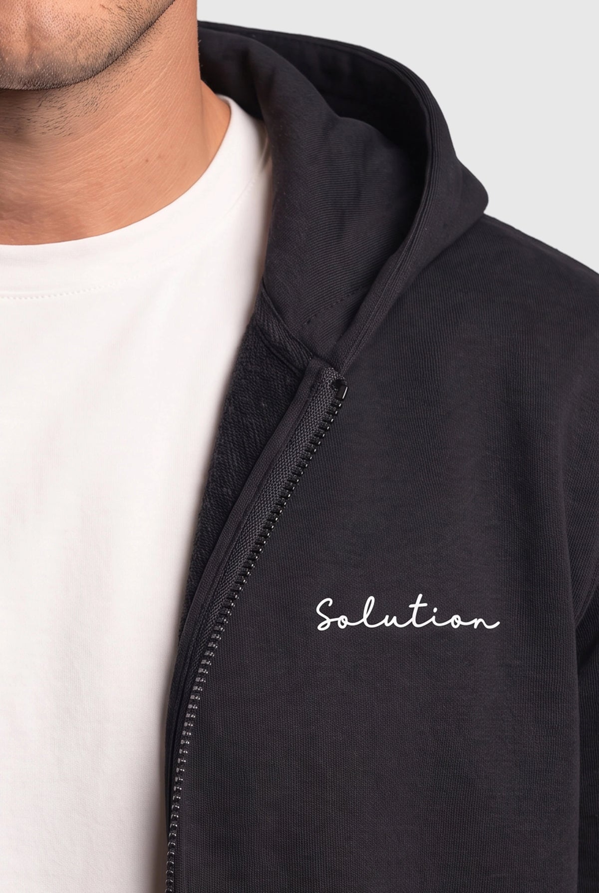 Essential Rubber Print Zipper Hoodie Black