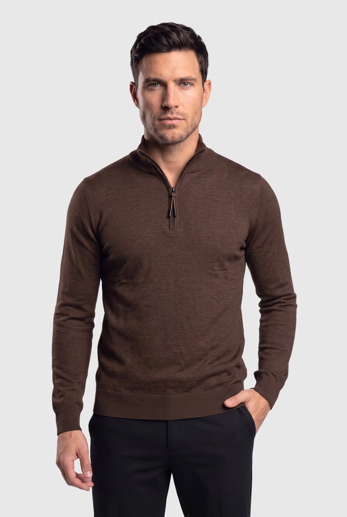 Zipper pullover Simon Dark Brown