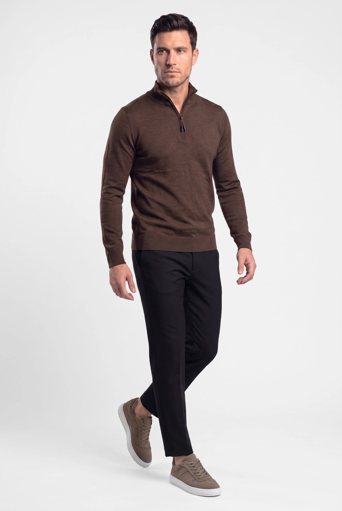 Zipper pullover Simon Dark Brown