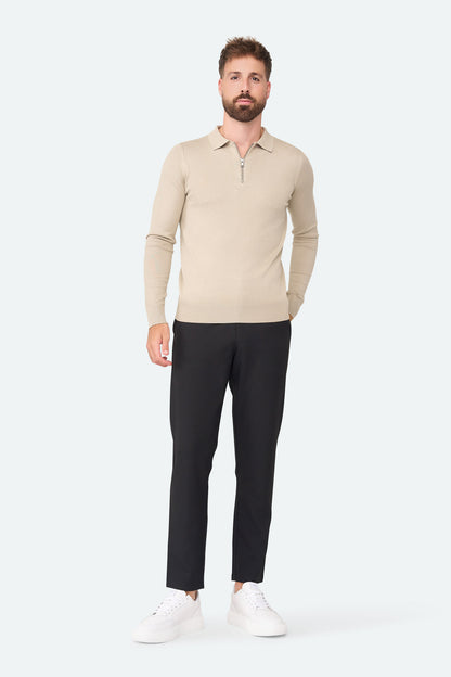 Nathan Zipper Longsleeve Polo Beige