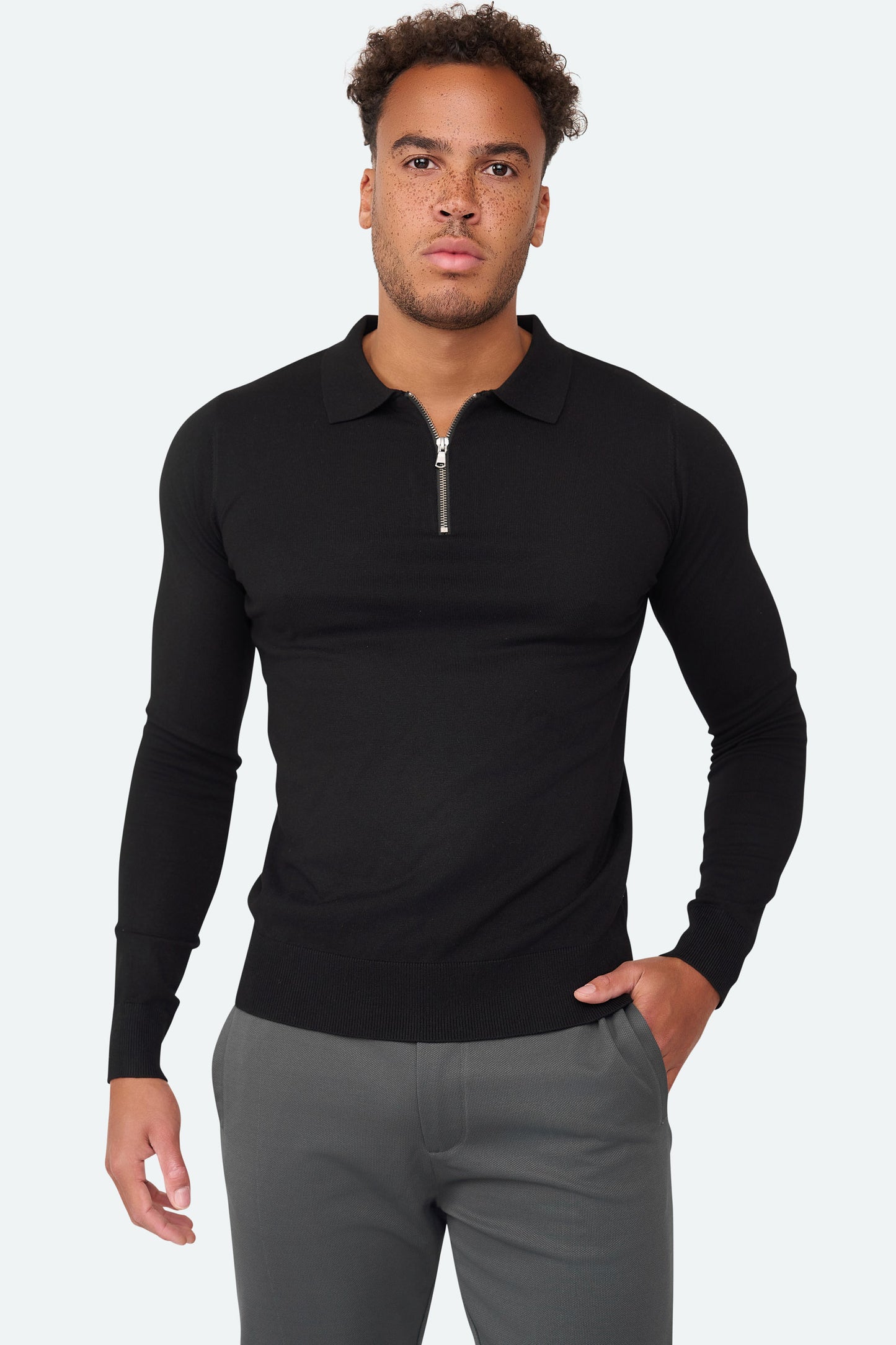 Nathan Zipper Longsleeve Polo Black