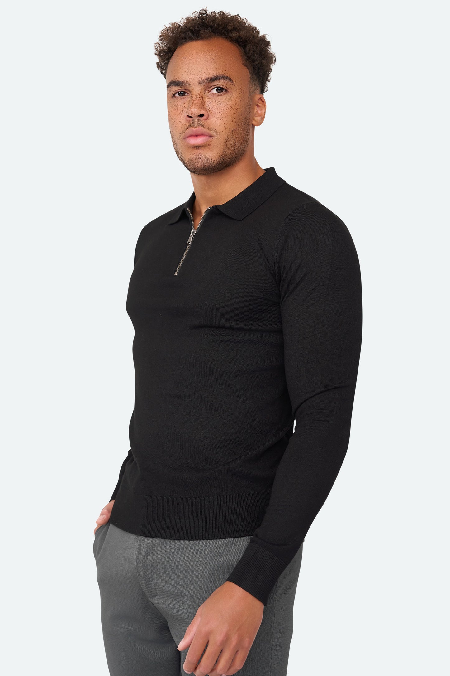 Nathan Zipper Longsleeve Polo Black