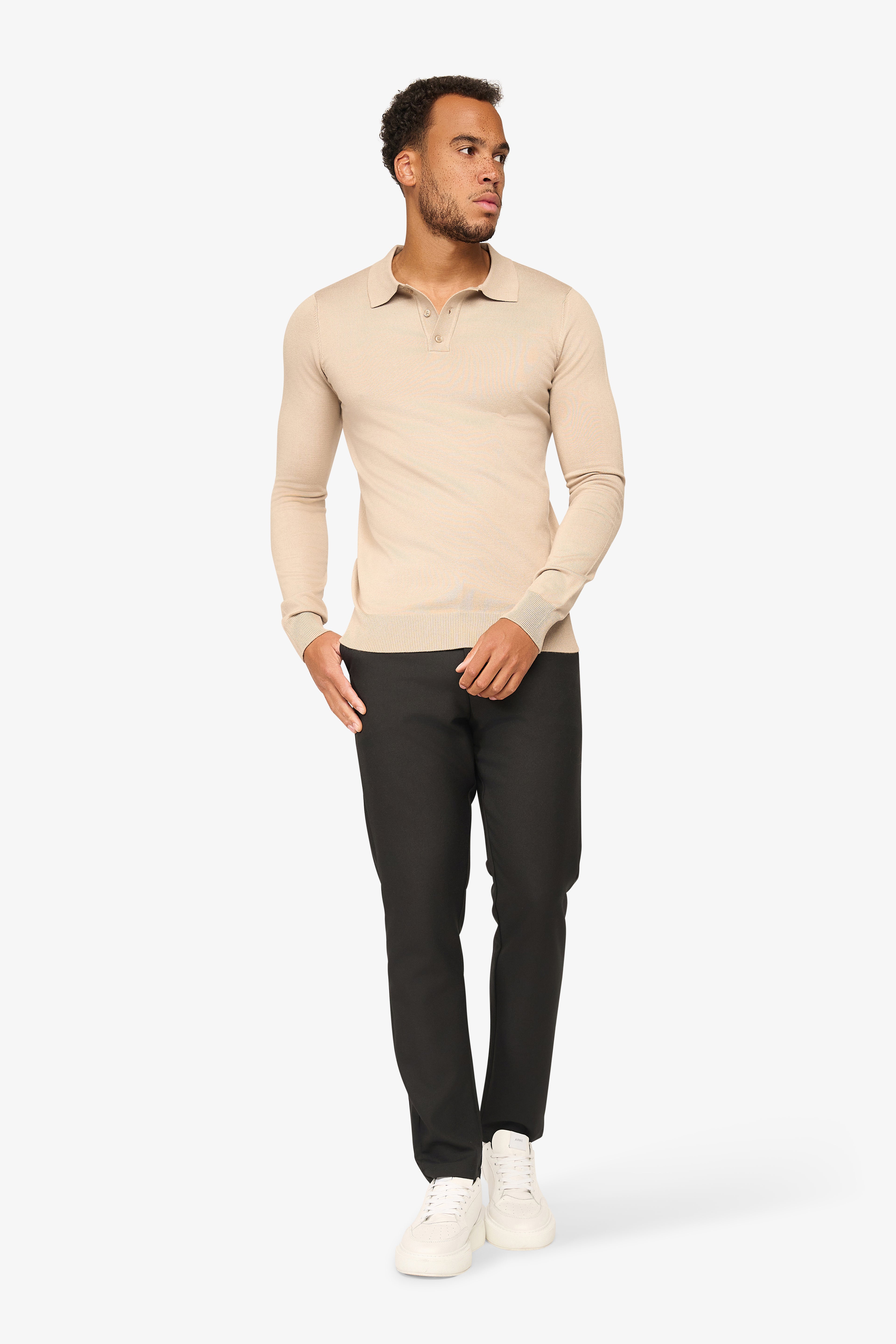 Long sleeve polo Ralf Beige