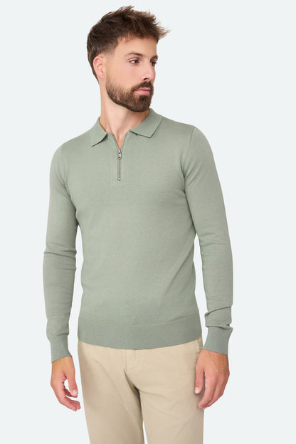 Nathan Zipper Longsleeve Polo Agave