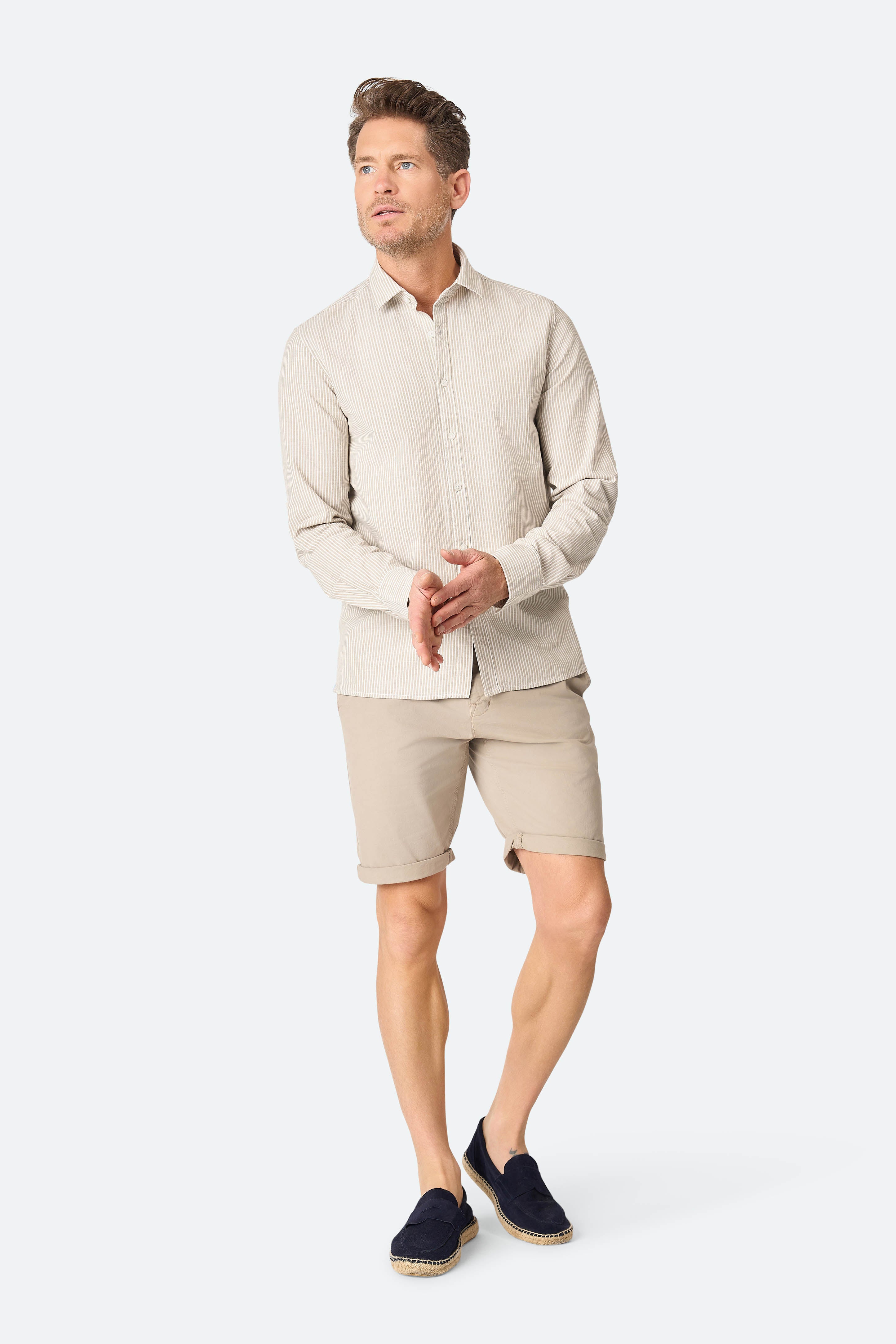 Stripe shirt Ezra Taupe/Ecru