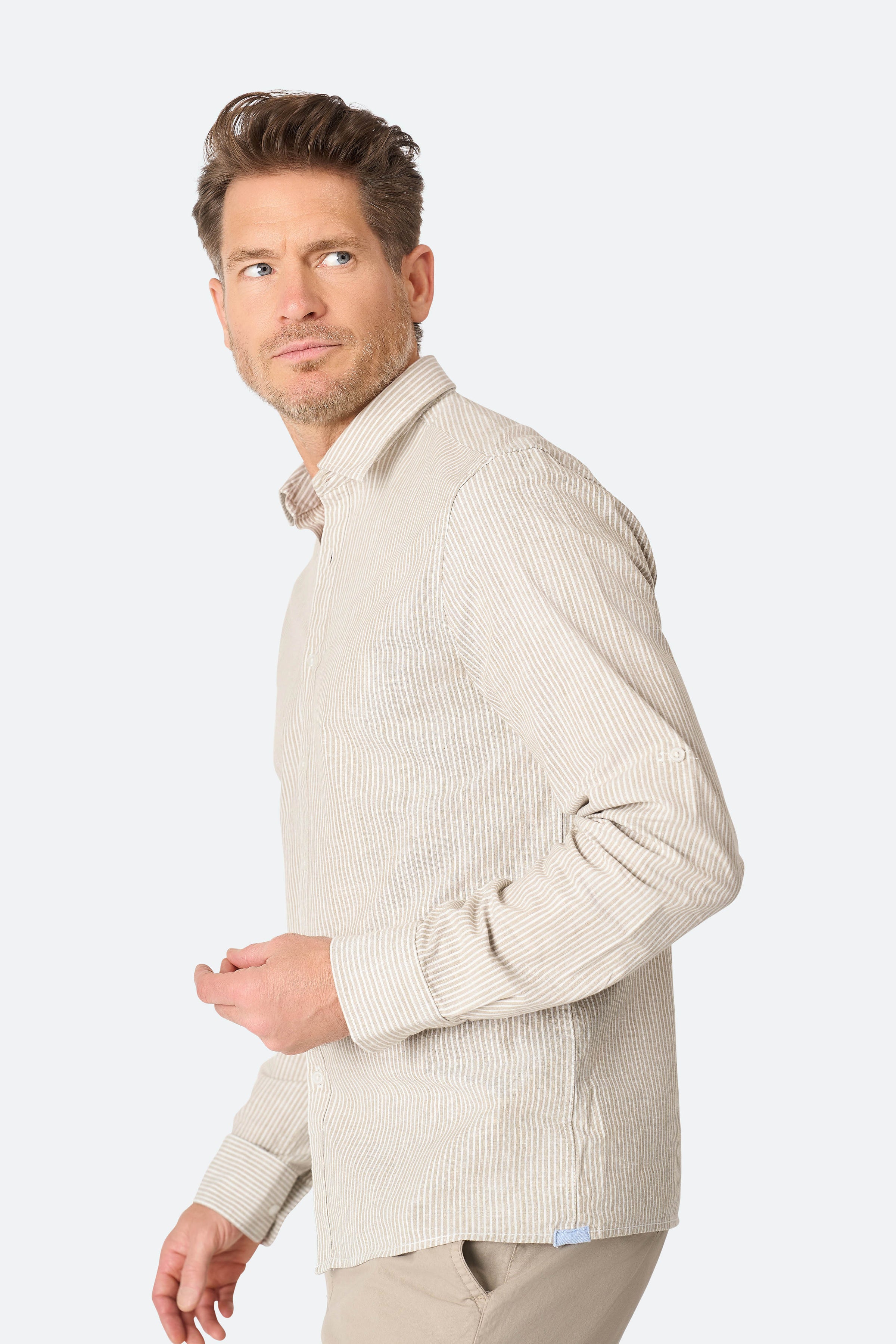 Stripe shirt Ezra Taupe/Ecru