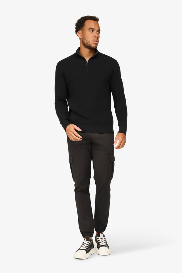 Peak Waffle Zipper Pullover Black