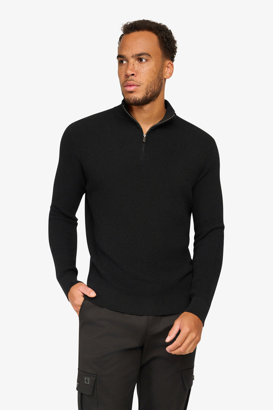 Peak Waffle Zipper Pullover Black