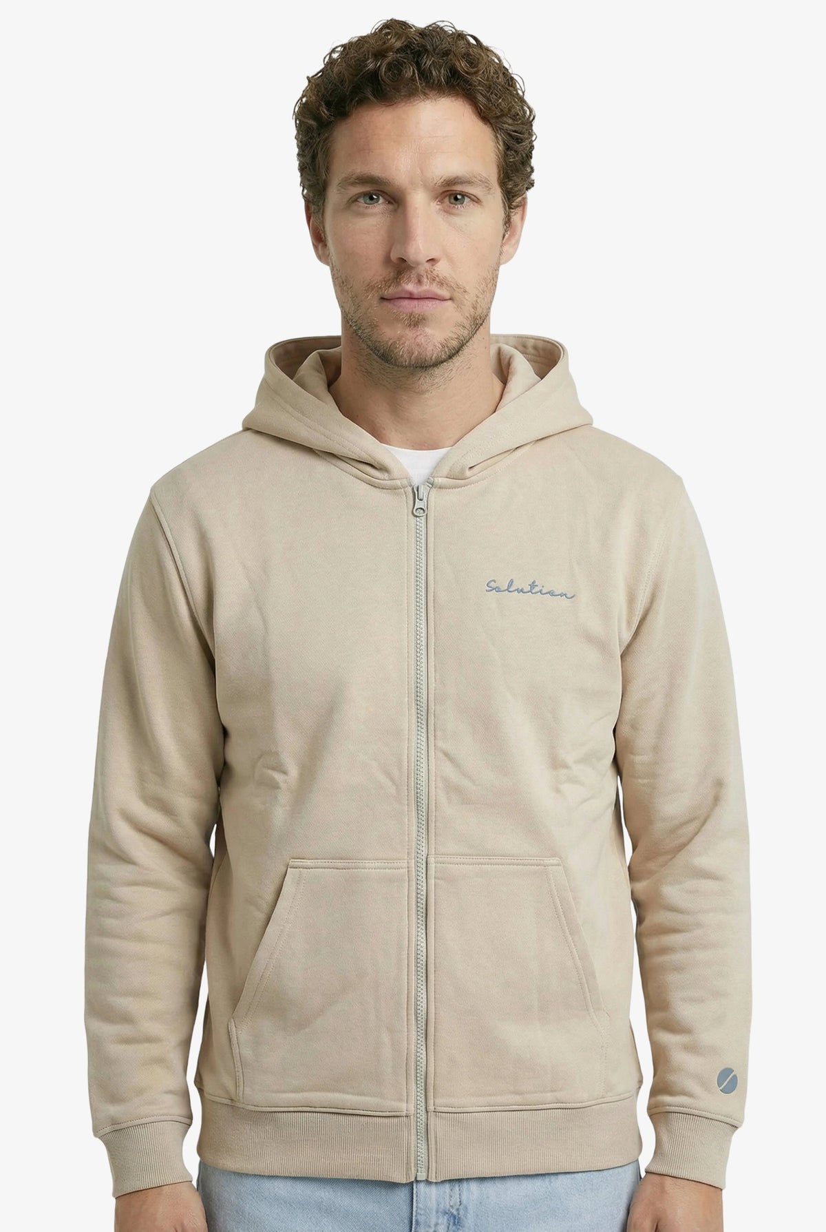 Essential Rubber Print Zipper Hoodie Beige