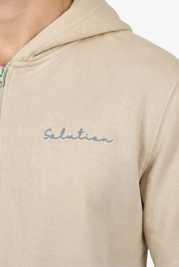 Essential Rubber Print Zipper Hoodie Beige