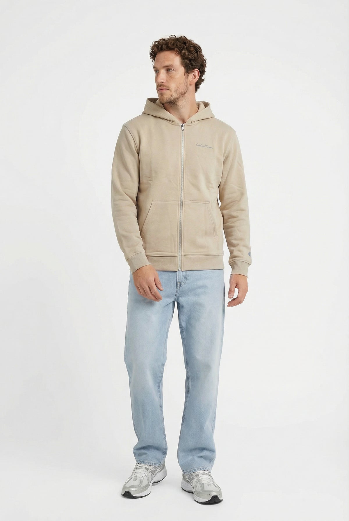 Essential Rubber Print Zipper Hoodie Beige