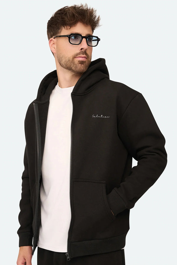 Essential Zipper Hoodie Black